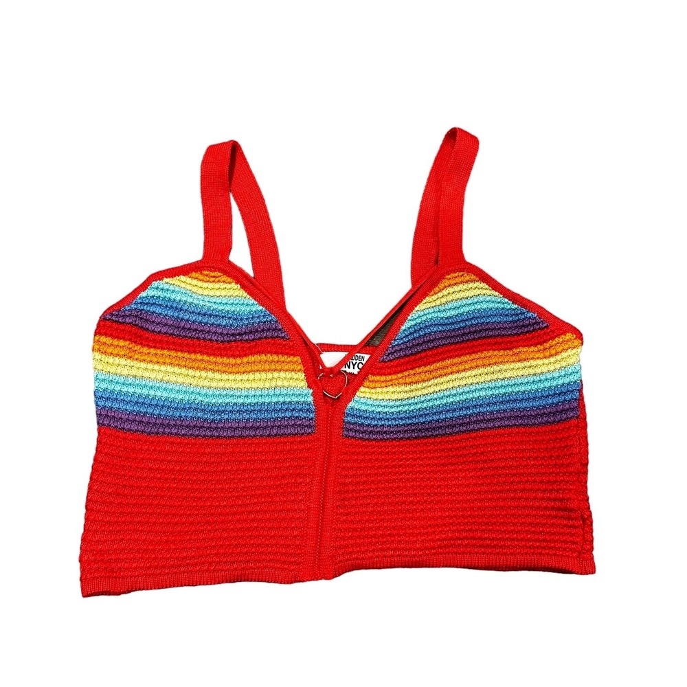 Madden NYC Womens Rainbow Crochet Knit Crop Top‎ Red Heart Ring XL - Picture 4 of 9